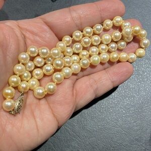 14K clasp cultured pearl necklace bracelet set